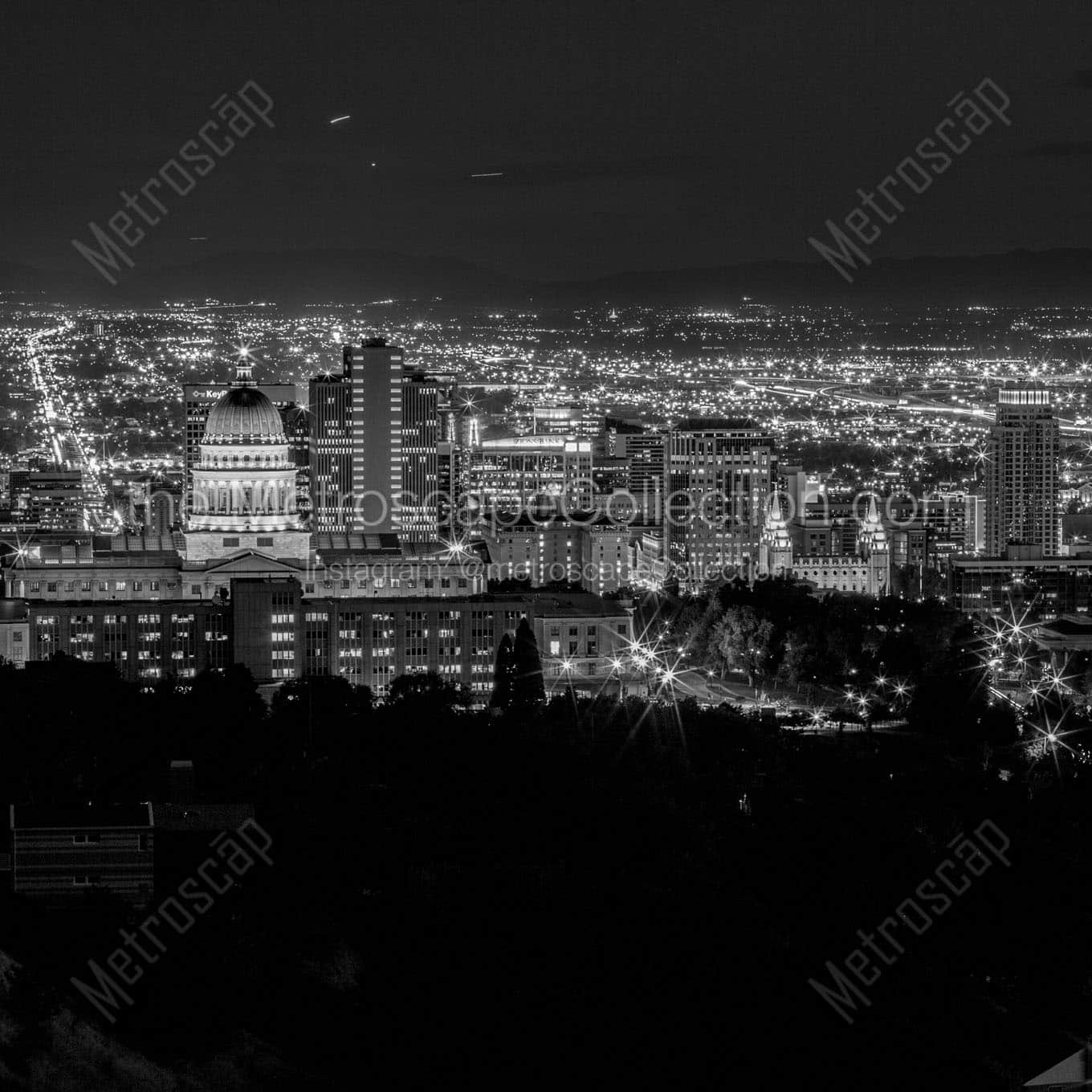 downtown salt lake city utah at night Black & White Office Art