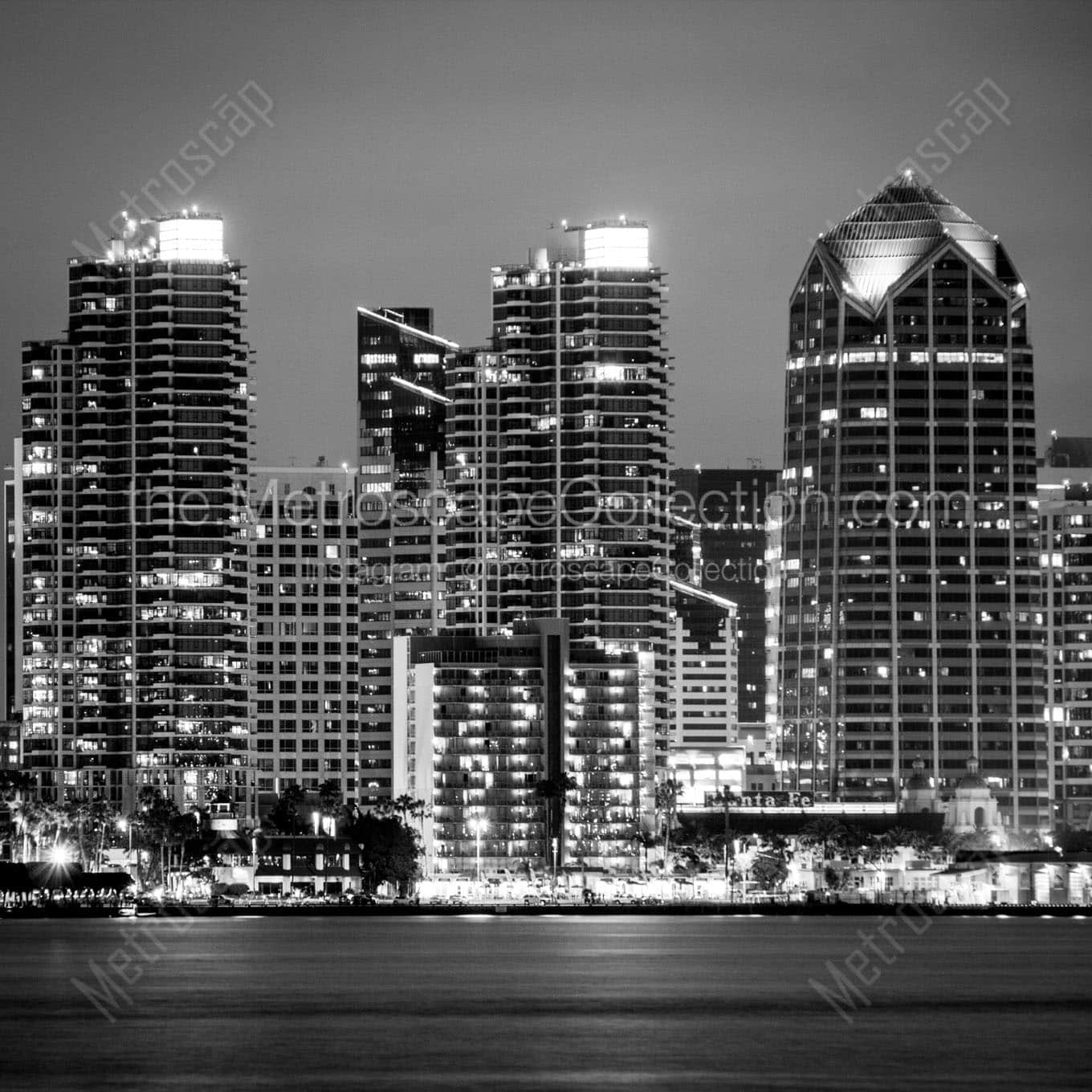 downtown san diego at night Black & White Office Art
