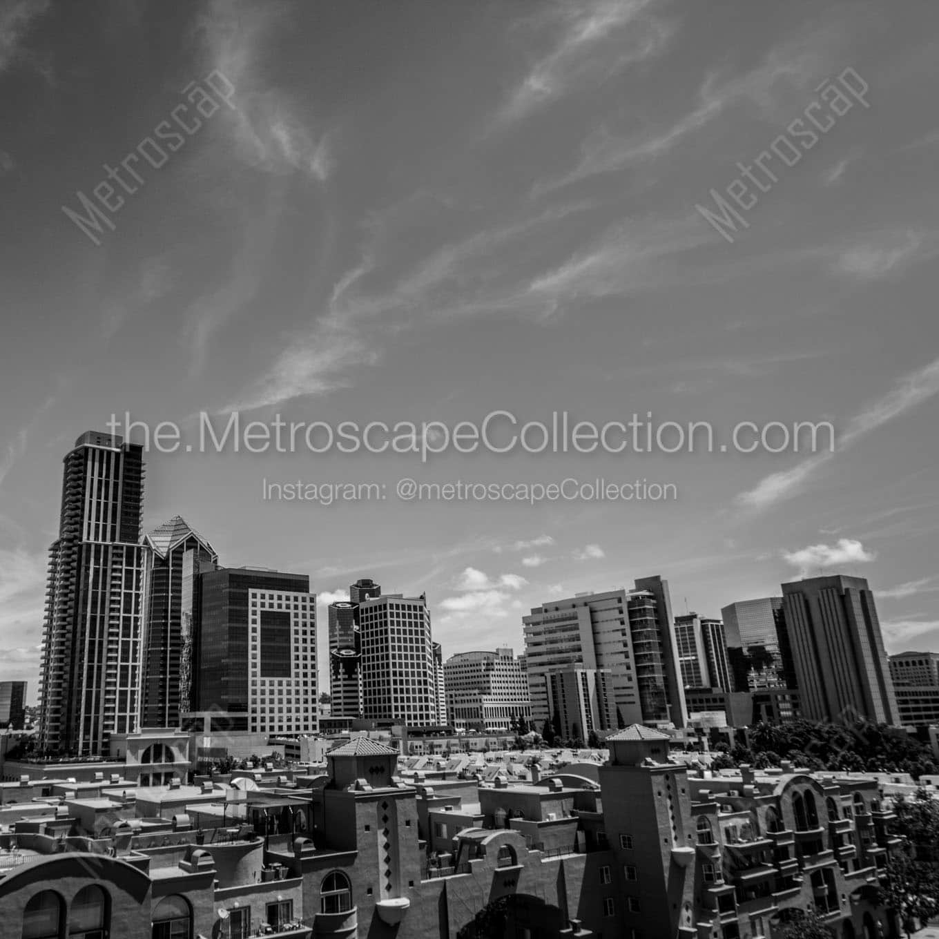 downtown san diego skyline Black & White Office Art