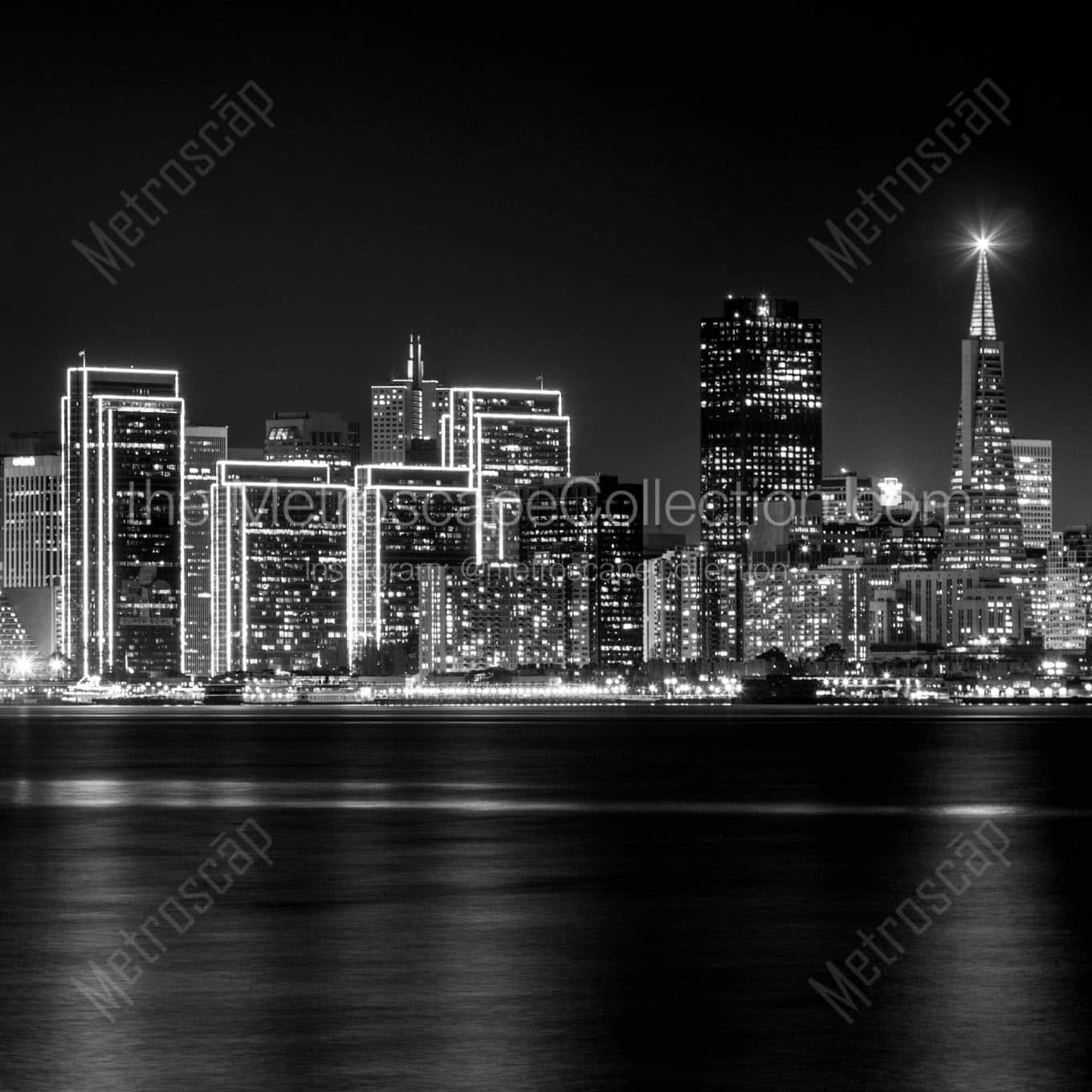 downtown san francisco skyline at night Black & White Office Art