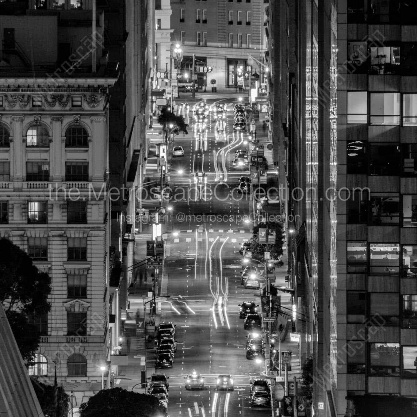 downtown san francisco traffic at night Black & White Office Art