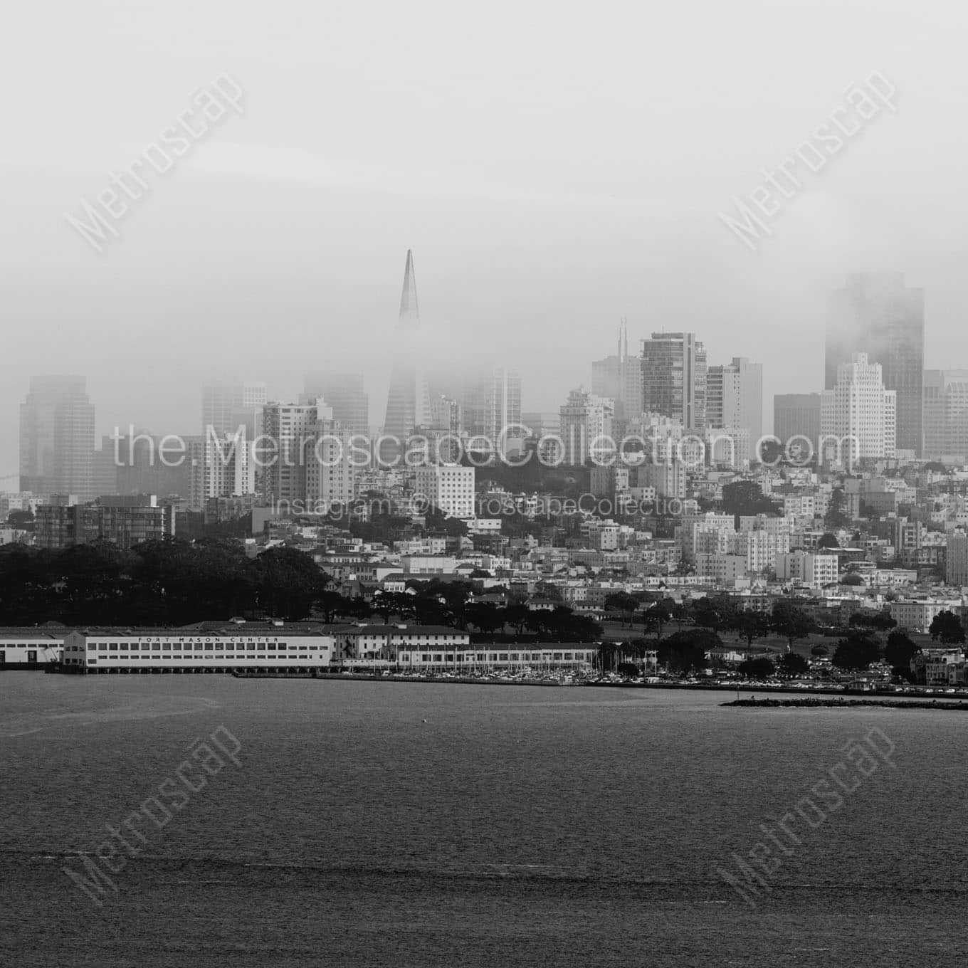 downtown san francisco under fog Black & White Office Art