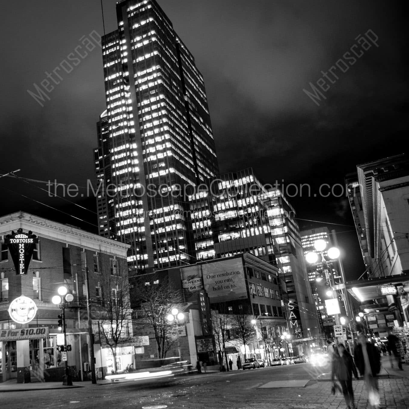 downtown seattle cityscape at night Black & White Office Art
