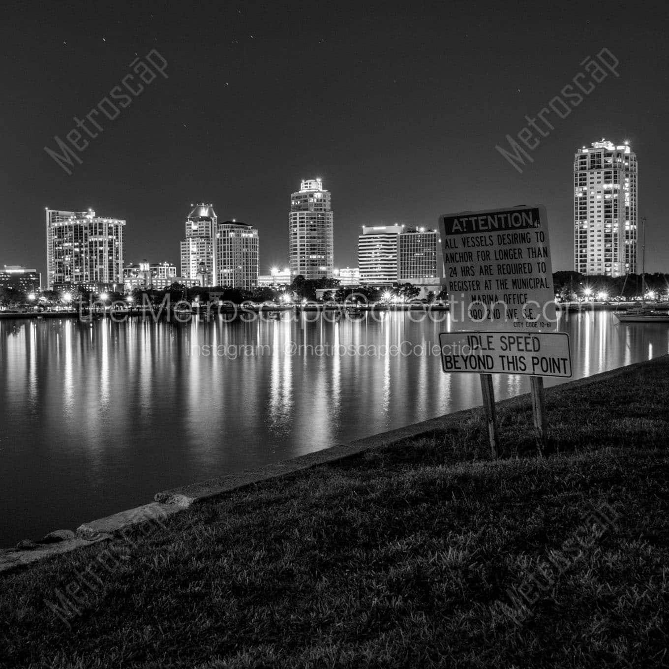 downtown st petersburg skyline at night Black & White Office Art