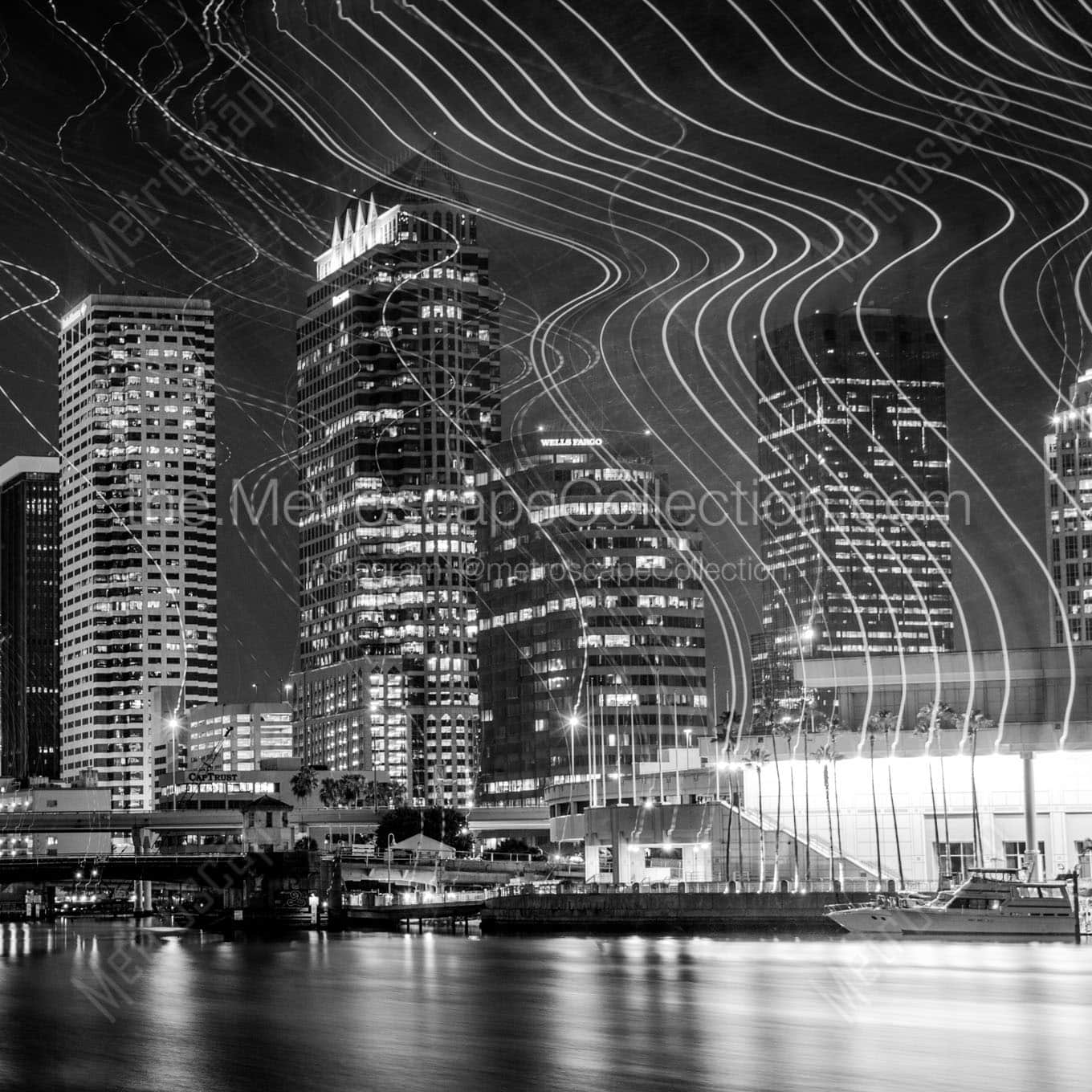 downtown tampa at night Black & White Office Art