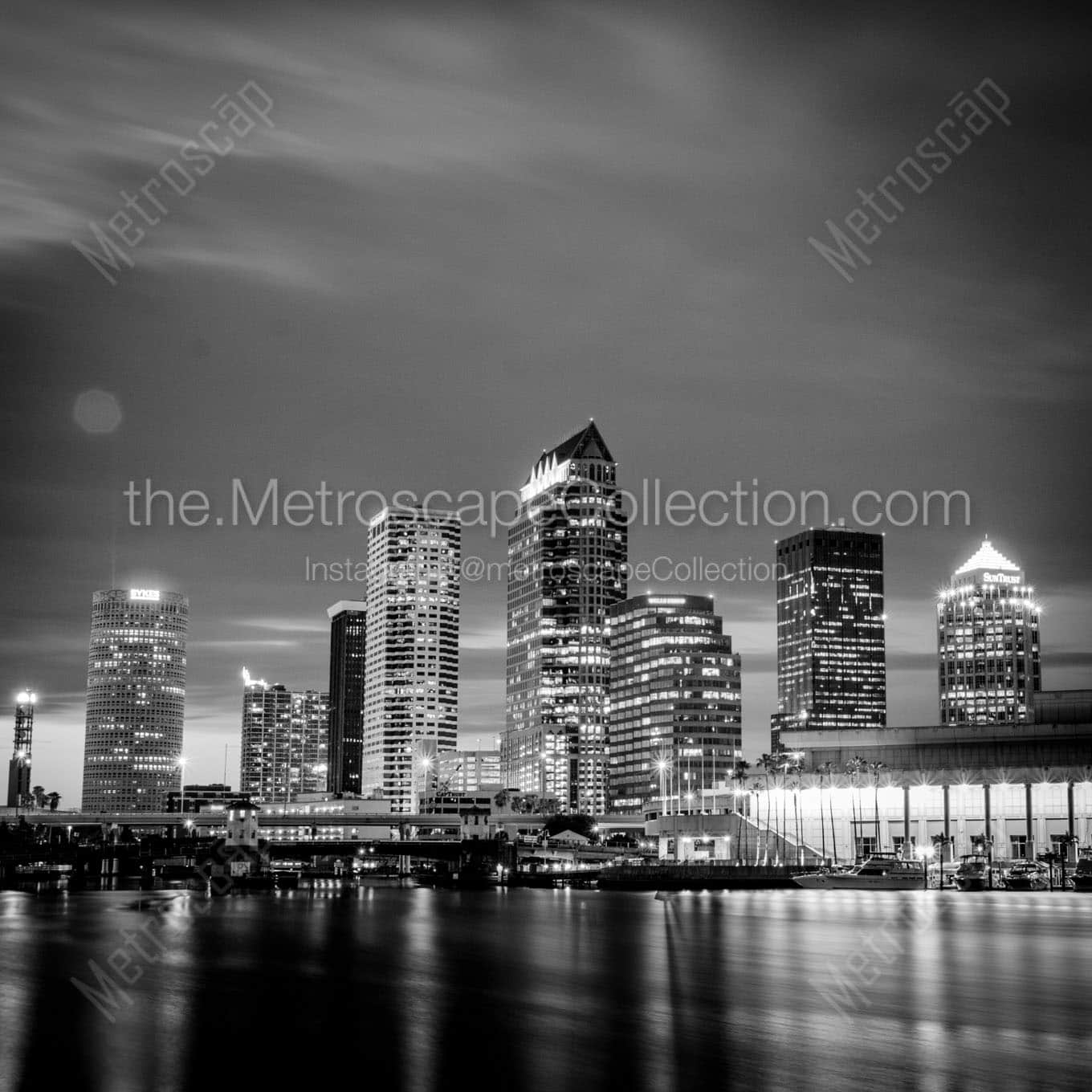 downtown tampa at night Black & White Office Art