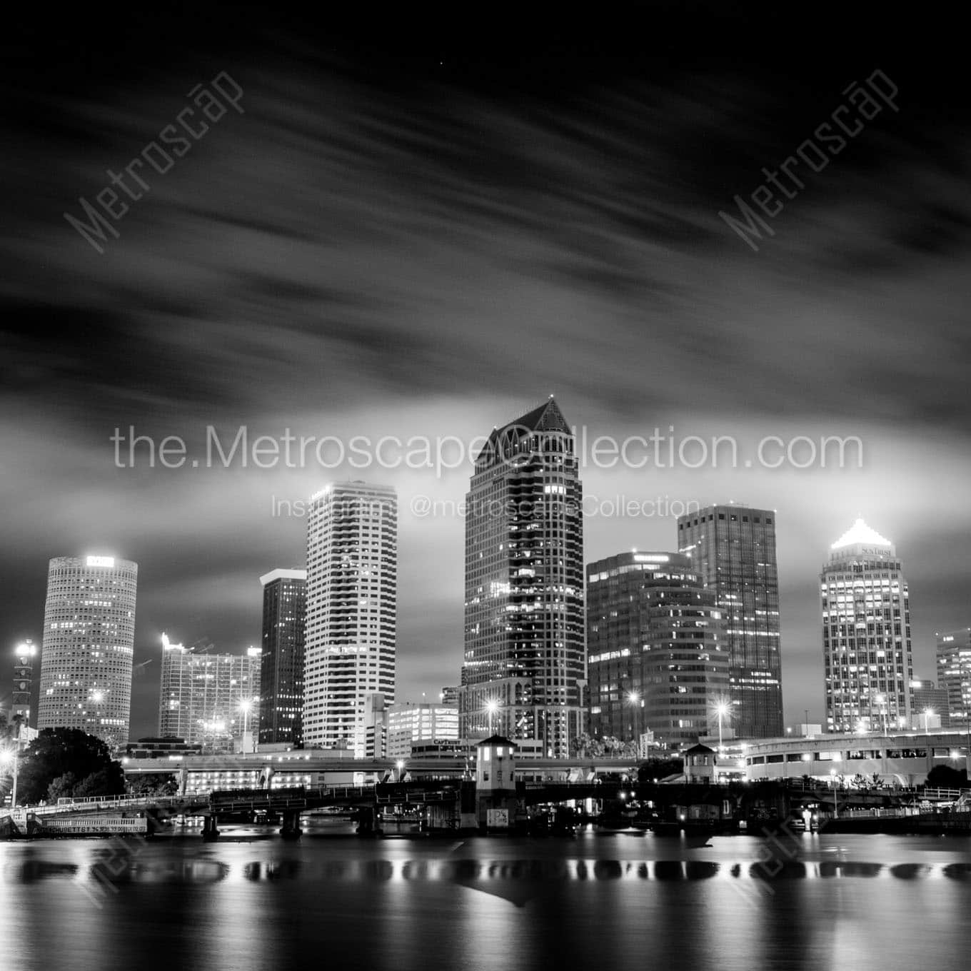downtown tampa city skyline at night Black & White Office Art