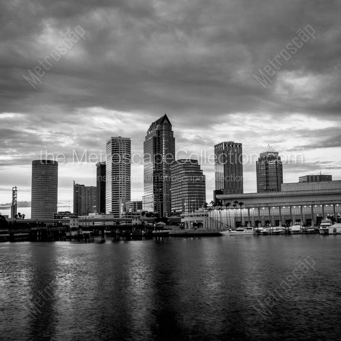 downtown tampa skyline at dusk Black & White Office Art