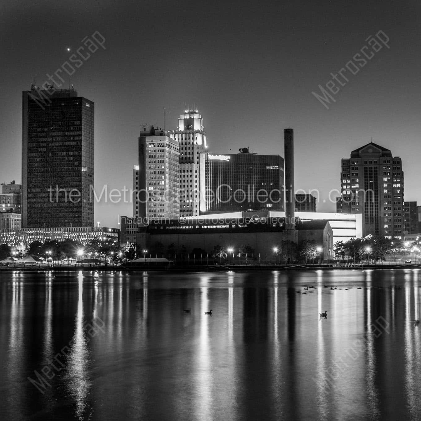 downtown toledo at dusk Black & White Office Art