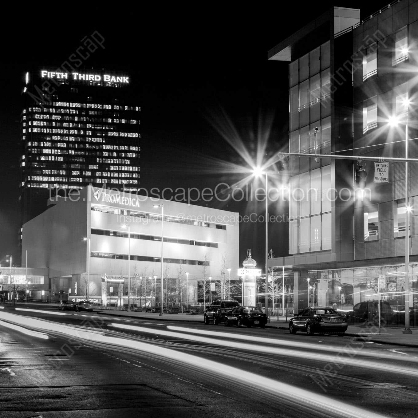 downtown toledo levis square at night Black & White Office Art