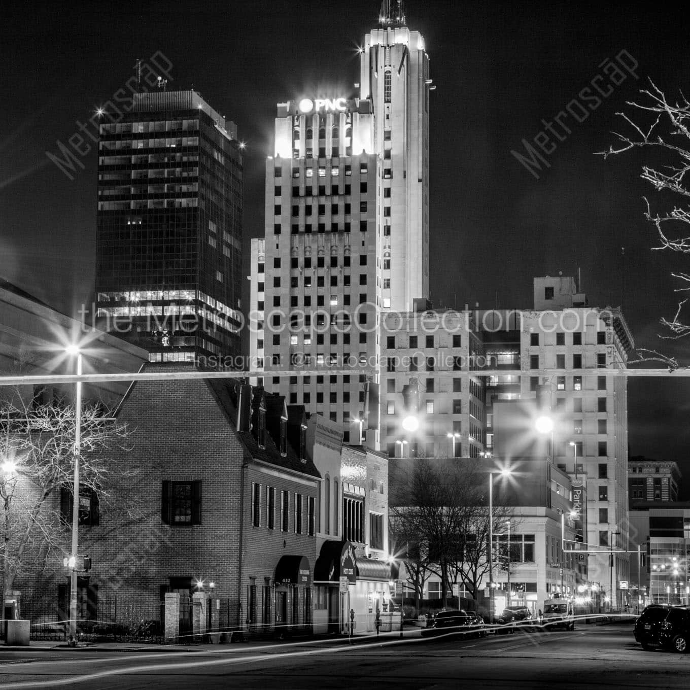 downtown toledo ohio at night Black & White Office Art