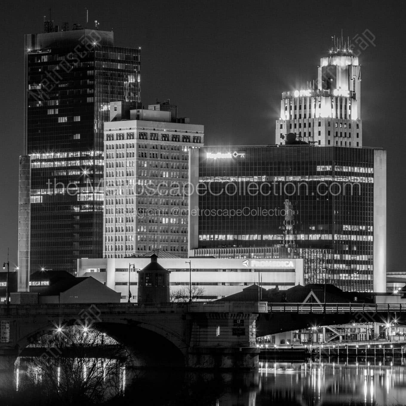 downtown toledo ohio skyline at night Black & White Office Art
