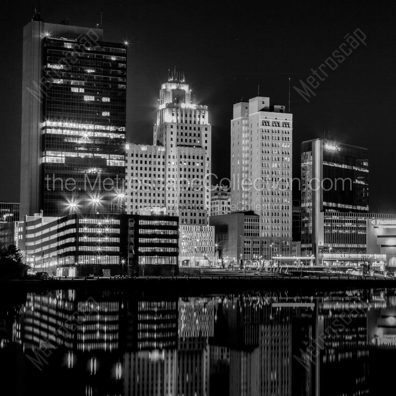 downtown toledo skyline at night Black & White Office Art