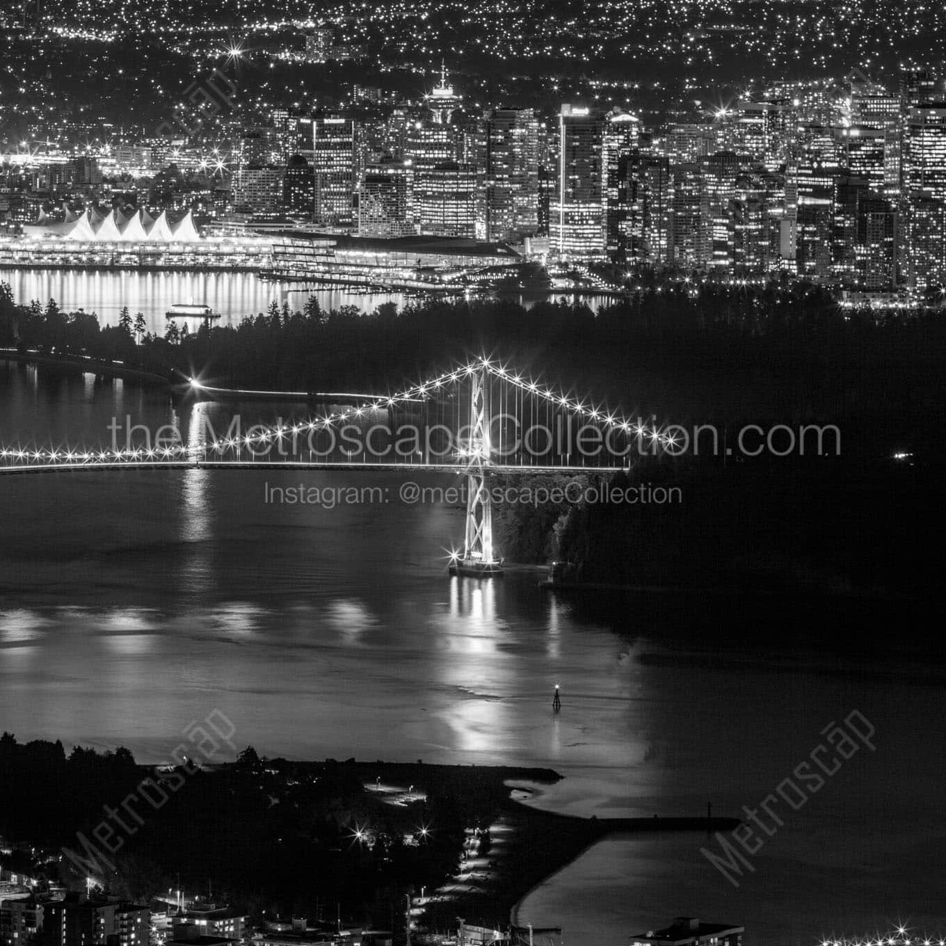 downtown vancouver at night cypress mountain Black & White Office Art