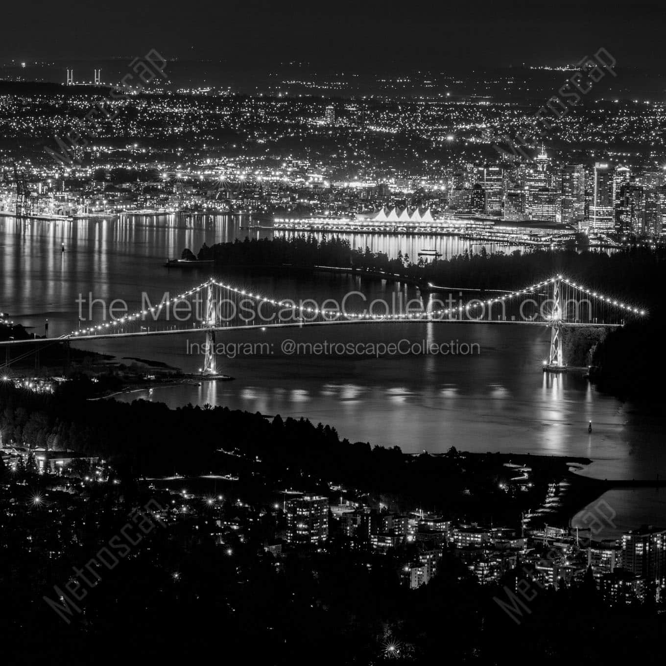 downtown vancouver bc at night Black & White Office Art