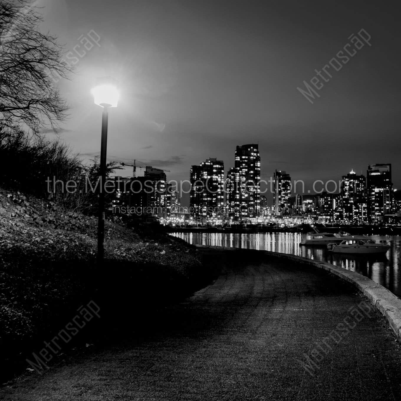 downtown vancouver bc skyline at night Black & White Office Art