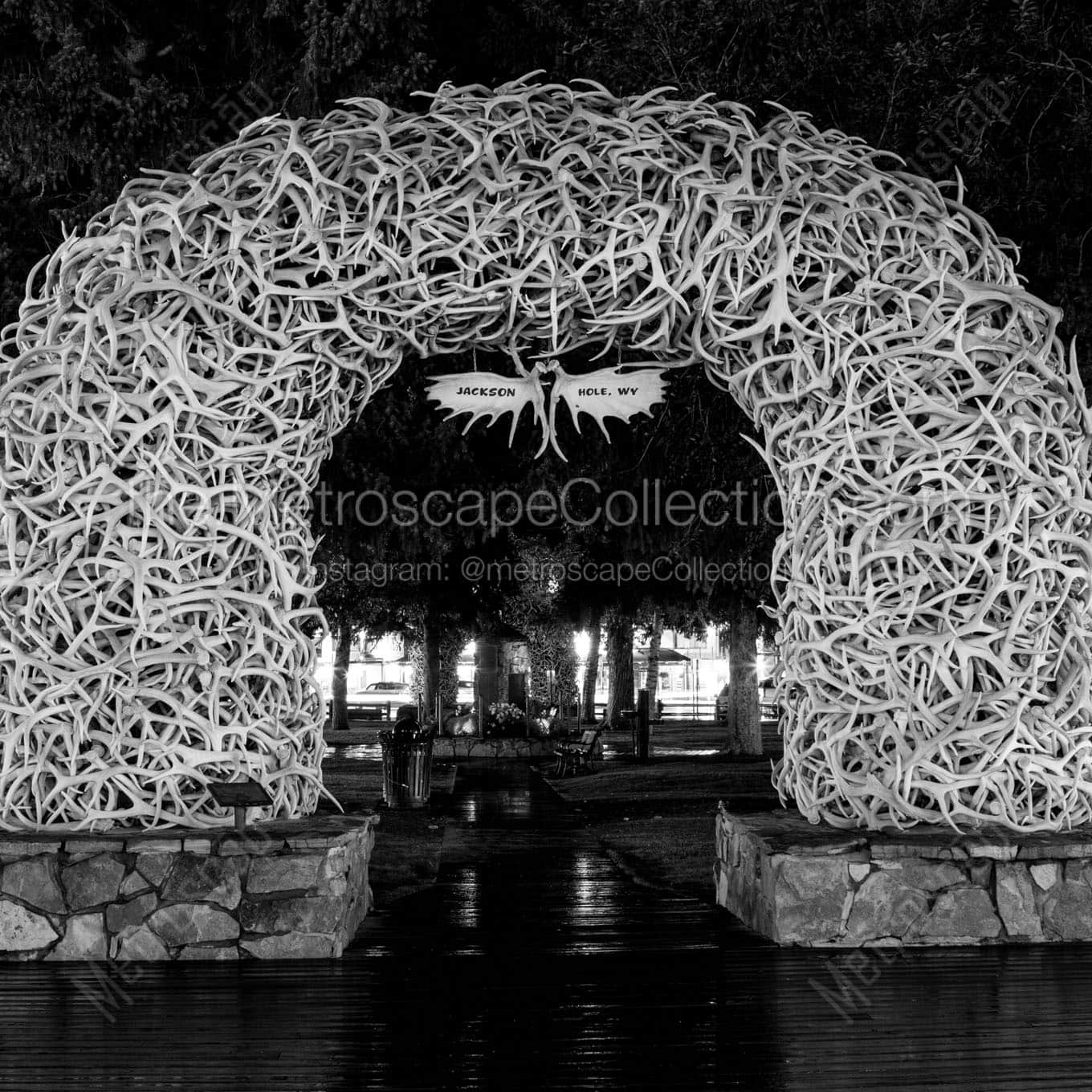 elk antler arch at night Black & White Office Art