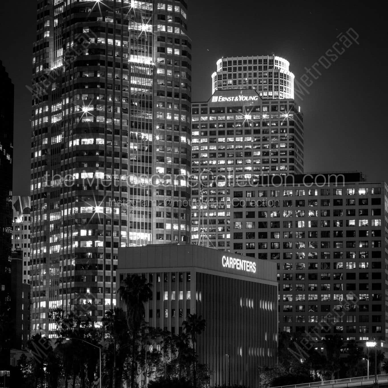 ernst young building downtown los angeles at night Black & White Office Art
