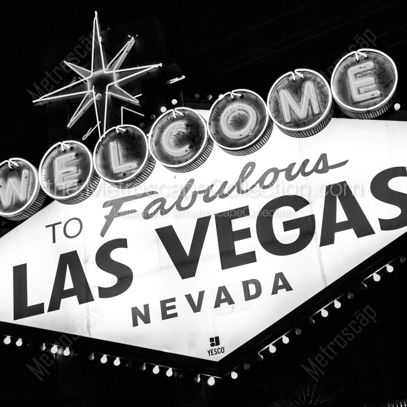 fabulous las vegas sign at night Black & White Office Art