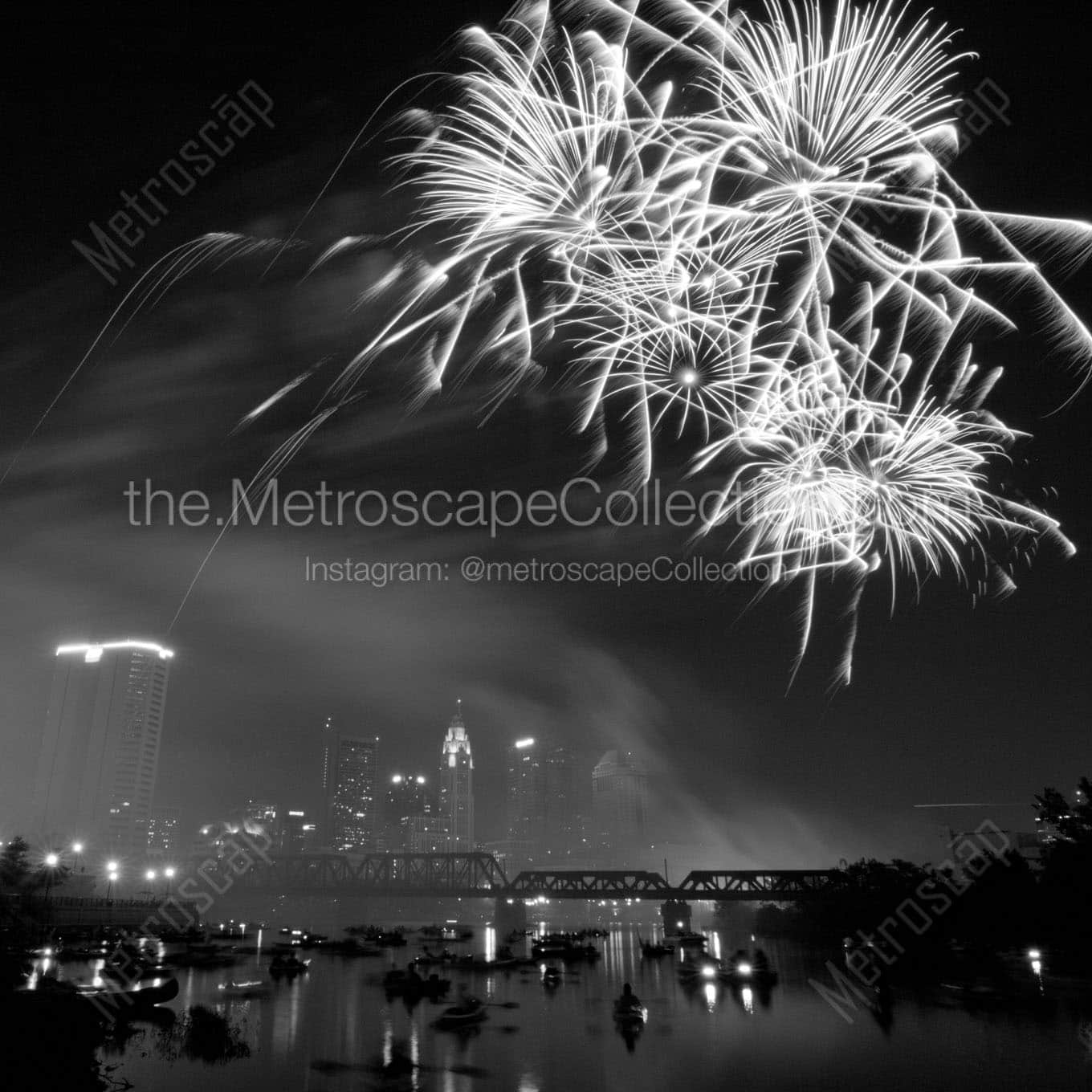 fireworks red white boom Black & White Office Art