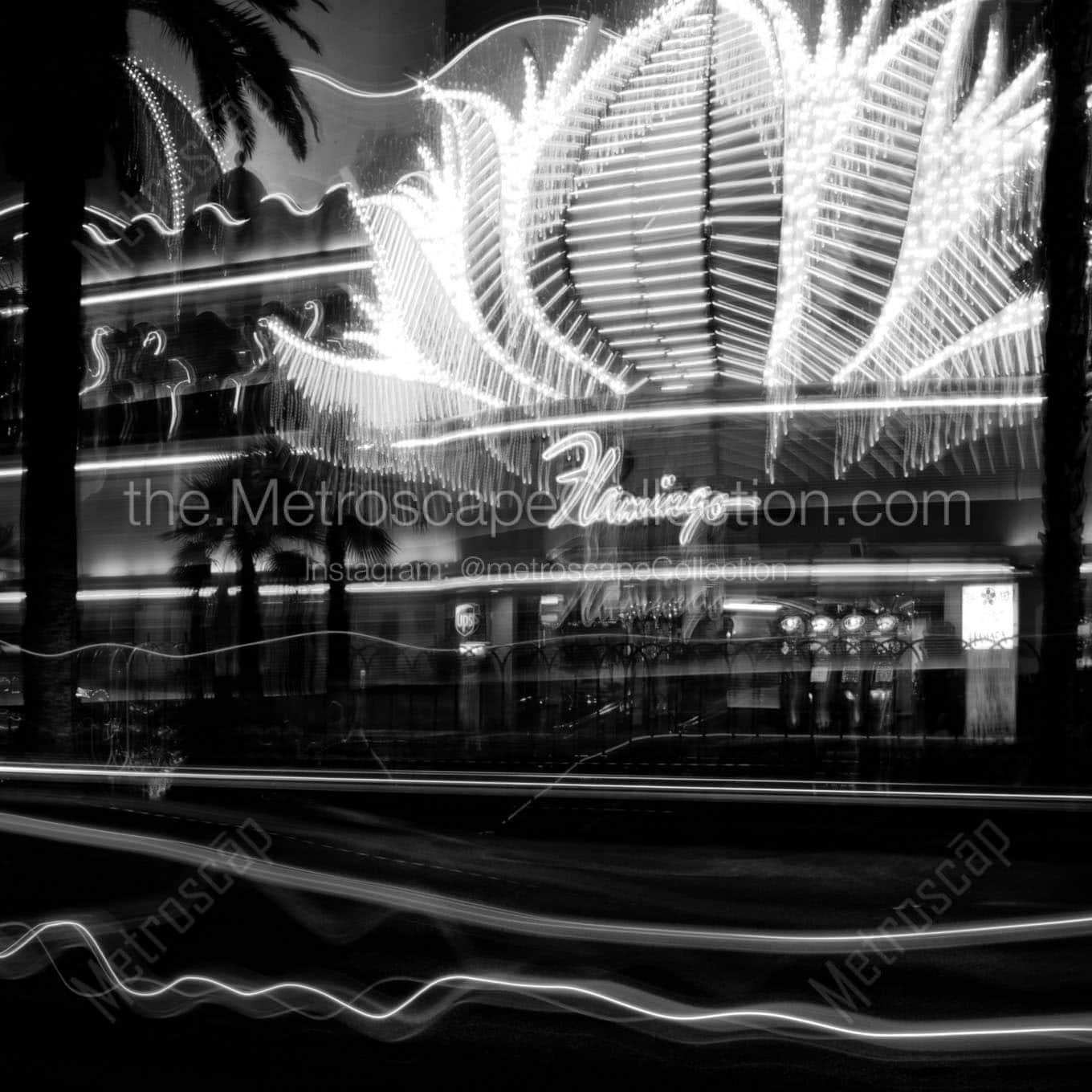 flamingo hotel at night Black & White Office Art