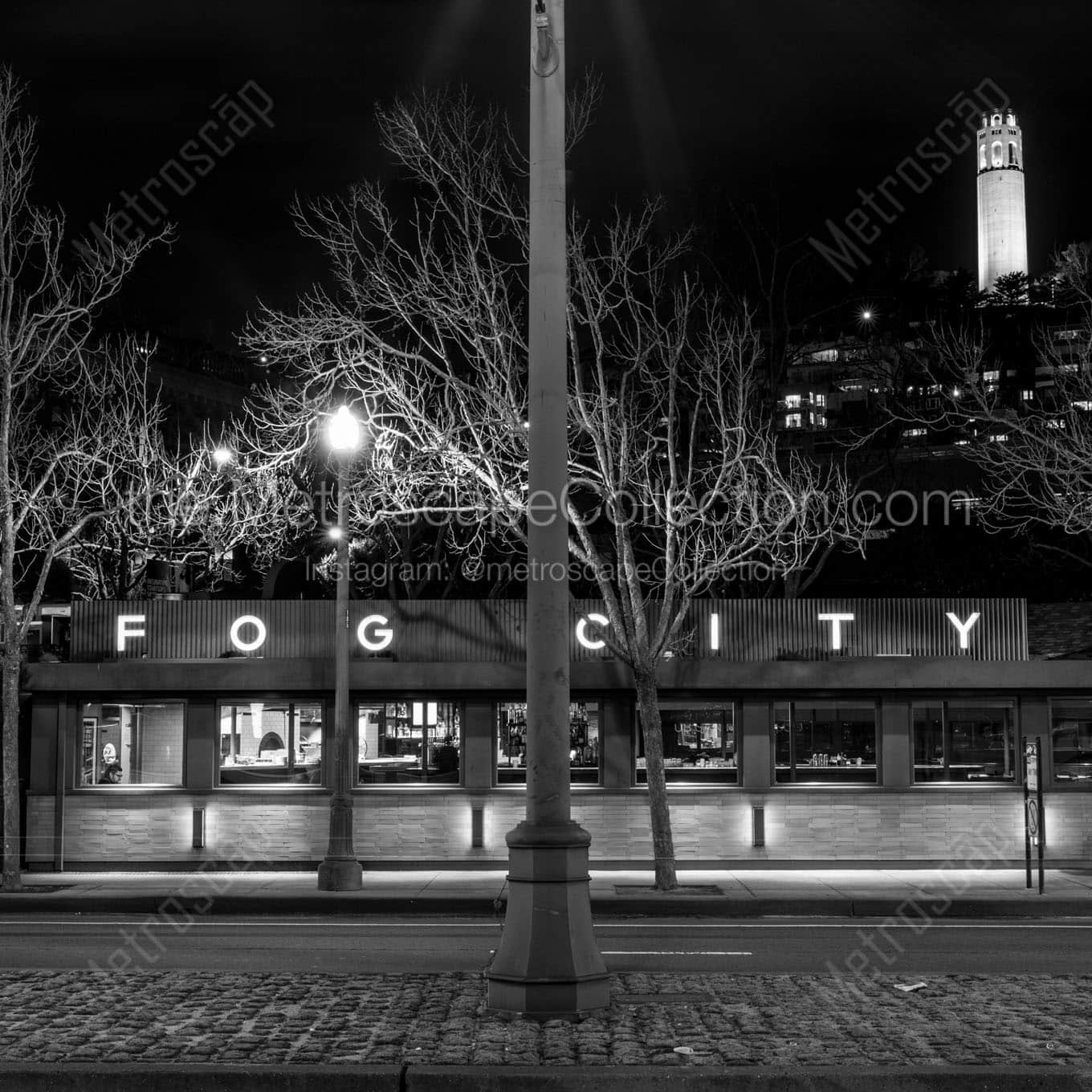 fog city cafe coit tower Black & White Office Art