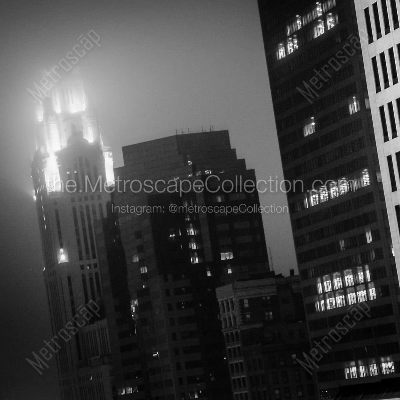 fog engulfs top leveque tower Black & White Office Art