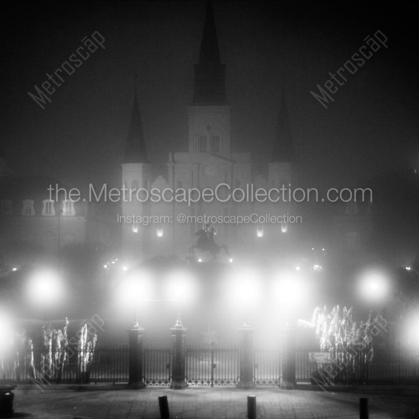 foggy jackson square at night Black & White Office Art