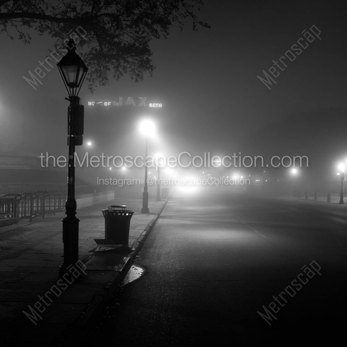 foggy jax brewery at night Black & White Office Art