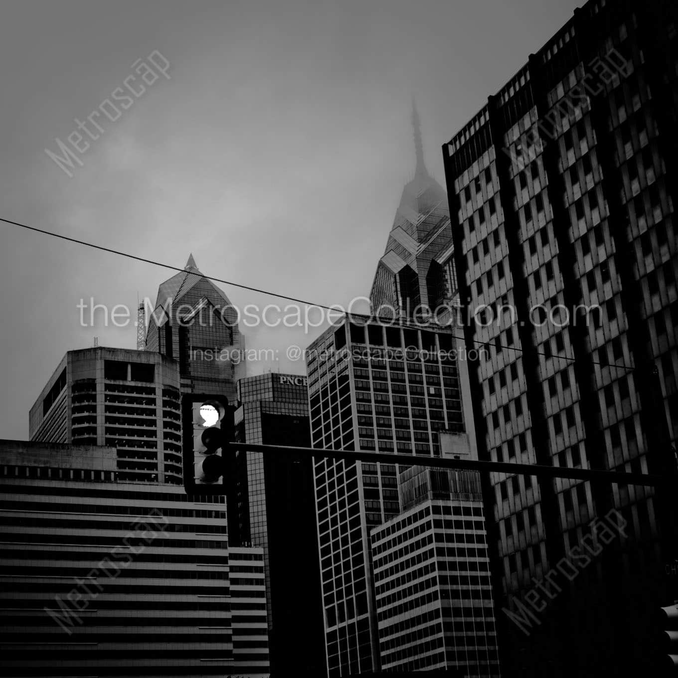 foggy philadelphia cityscape Black & White Office Art