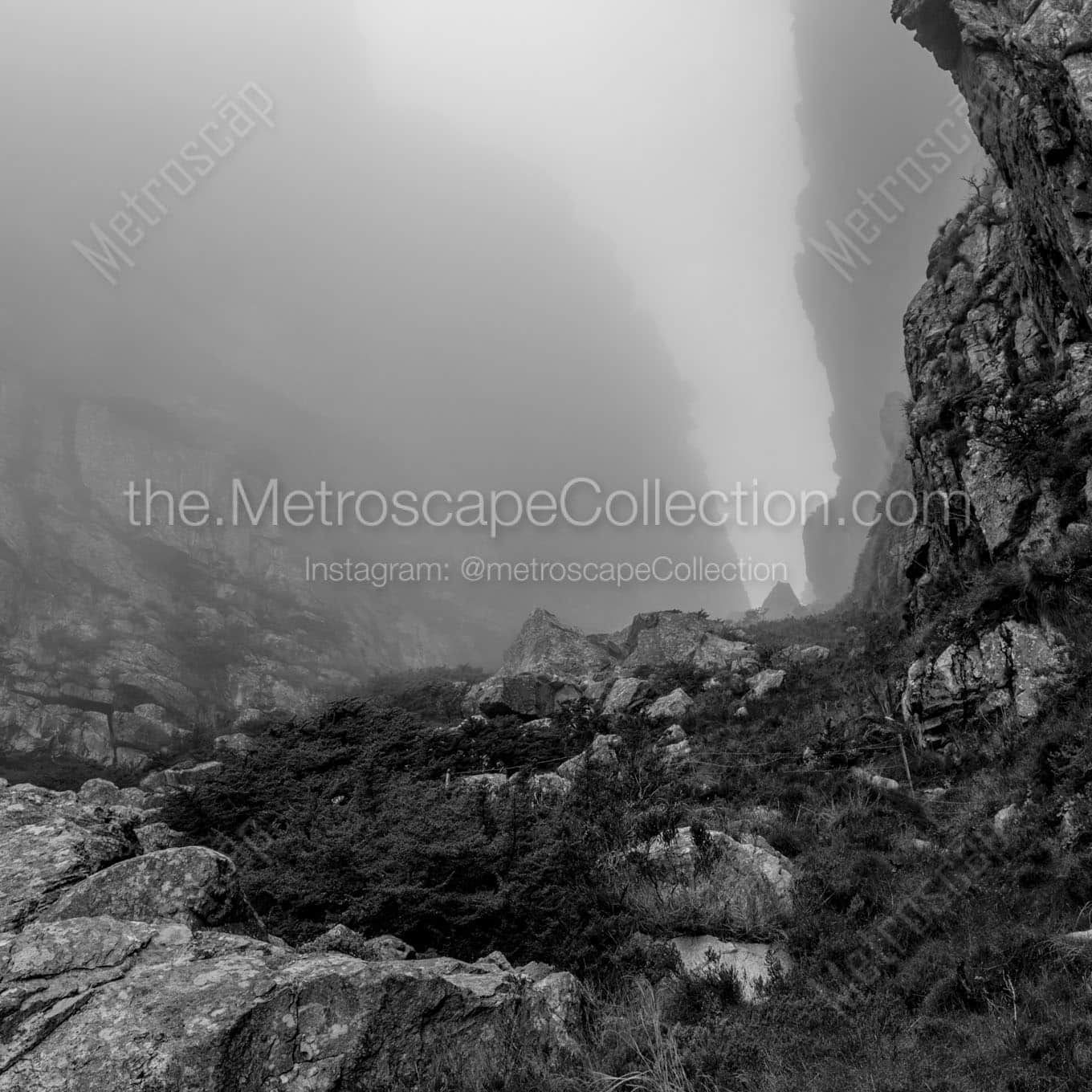 foggy platte klip gorge trail table mountain Black & White Office Art