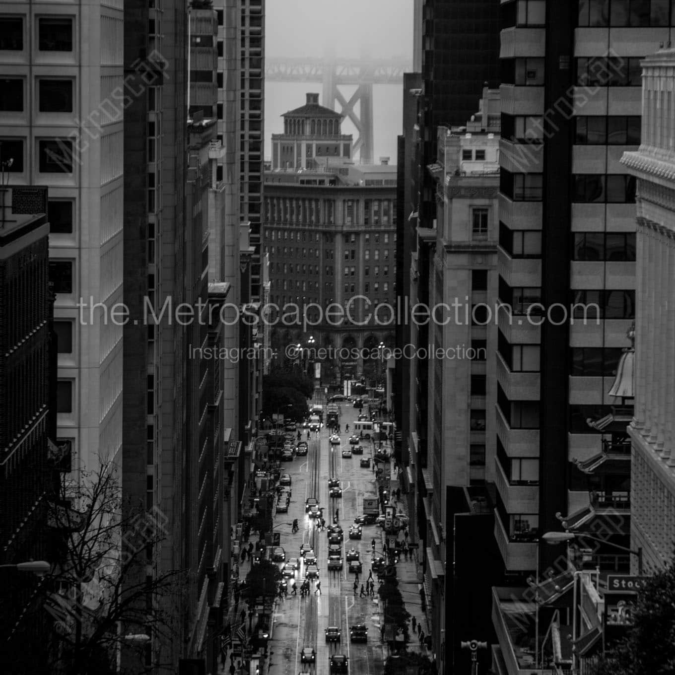 foggy rainy california street bay bridge Black & White Office Art