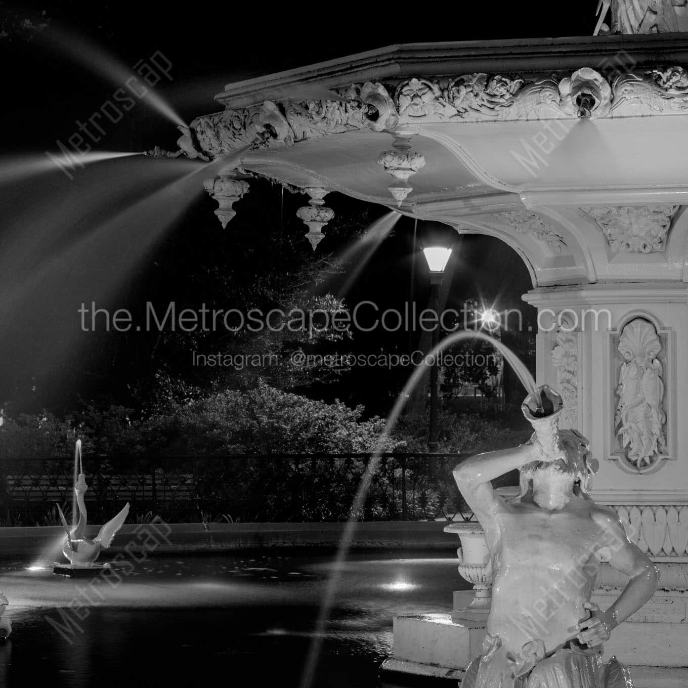 forsyth fountain night Black & White Office Art