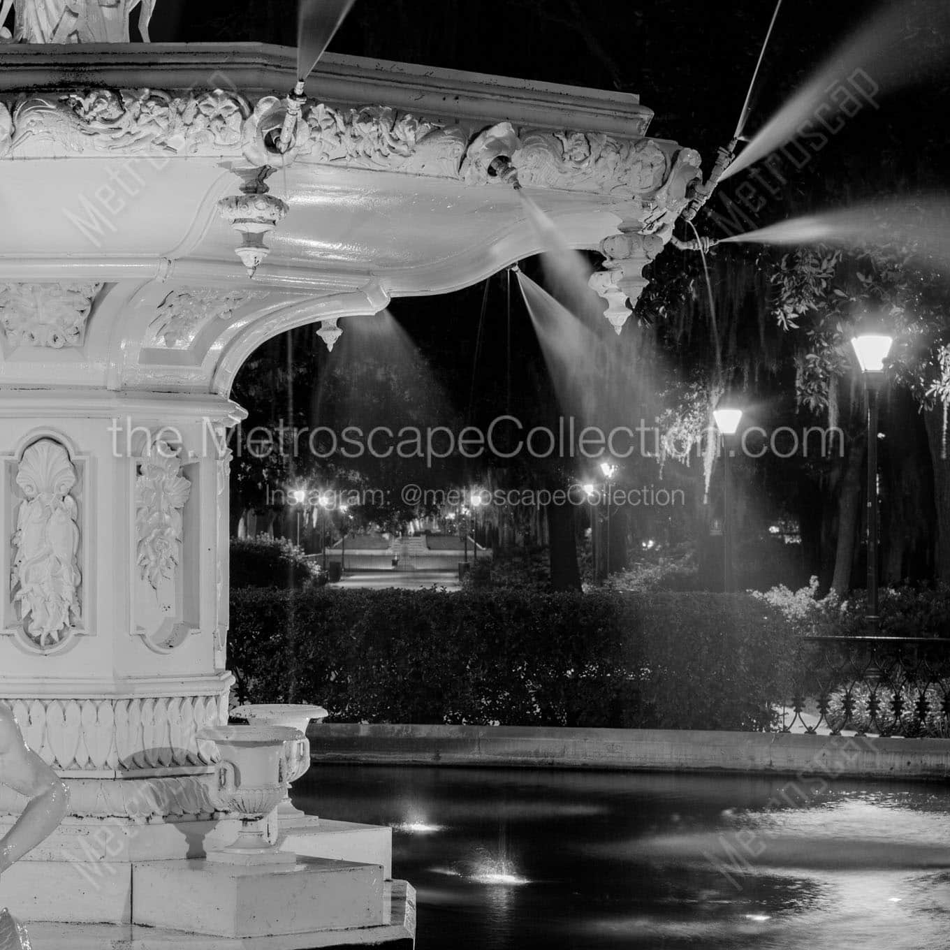 forsyth park fountain at night Black & White Office Art