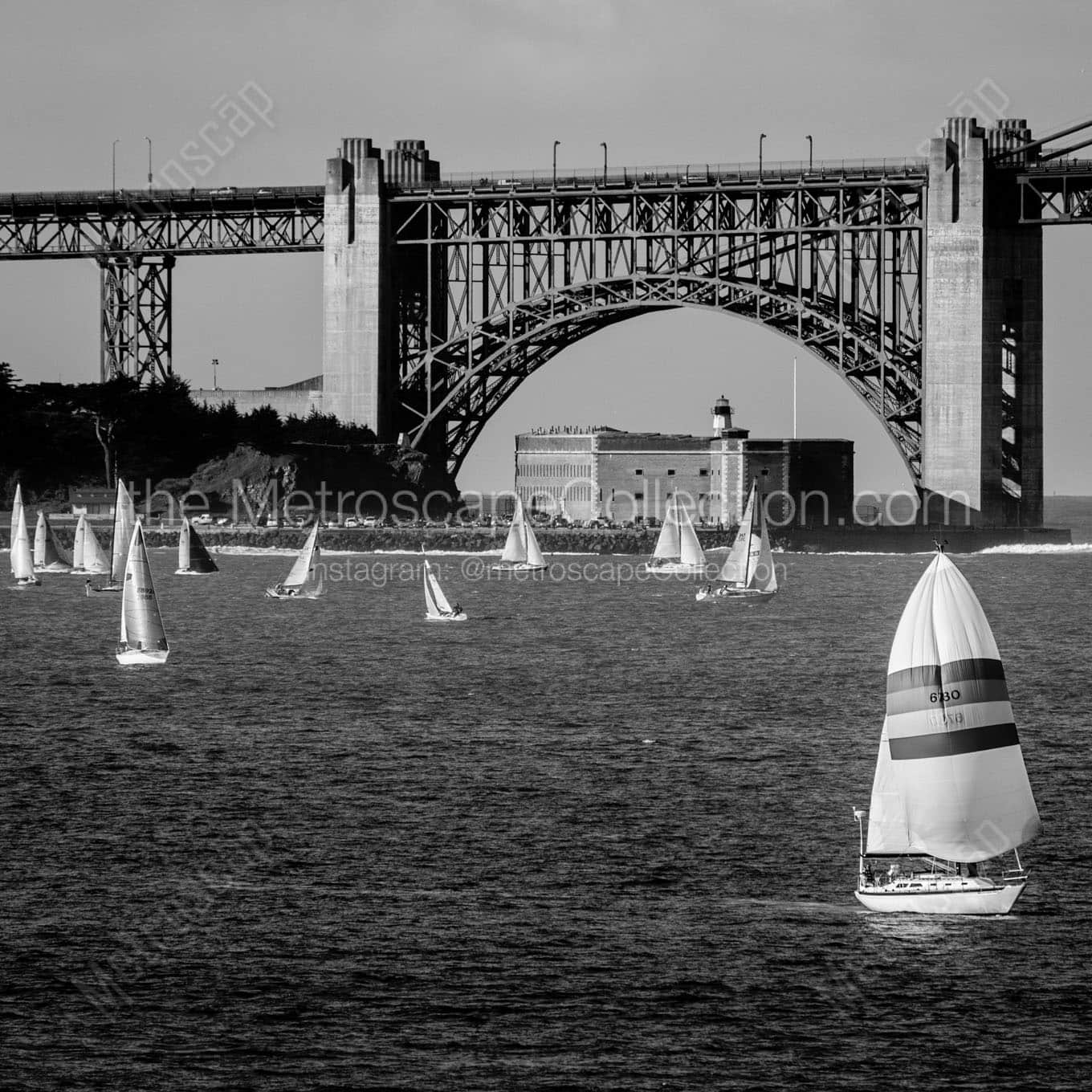 fort point sail boats san francisco bay Black & White Office Art