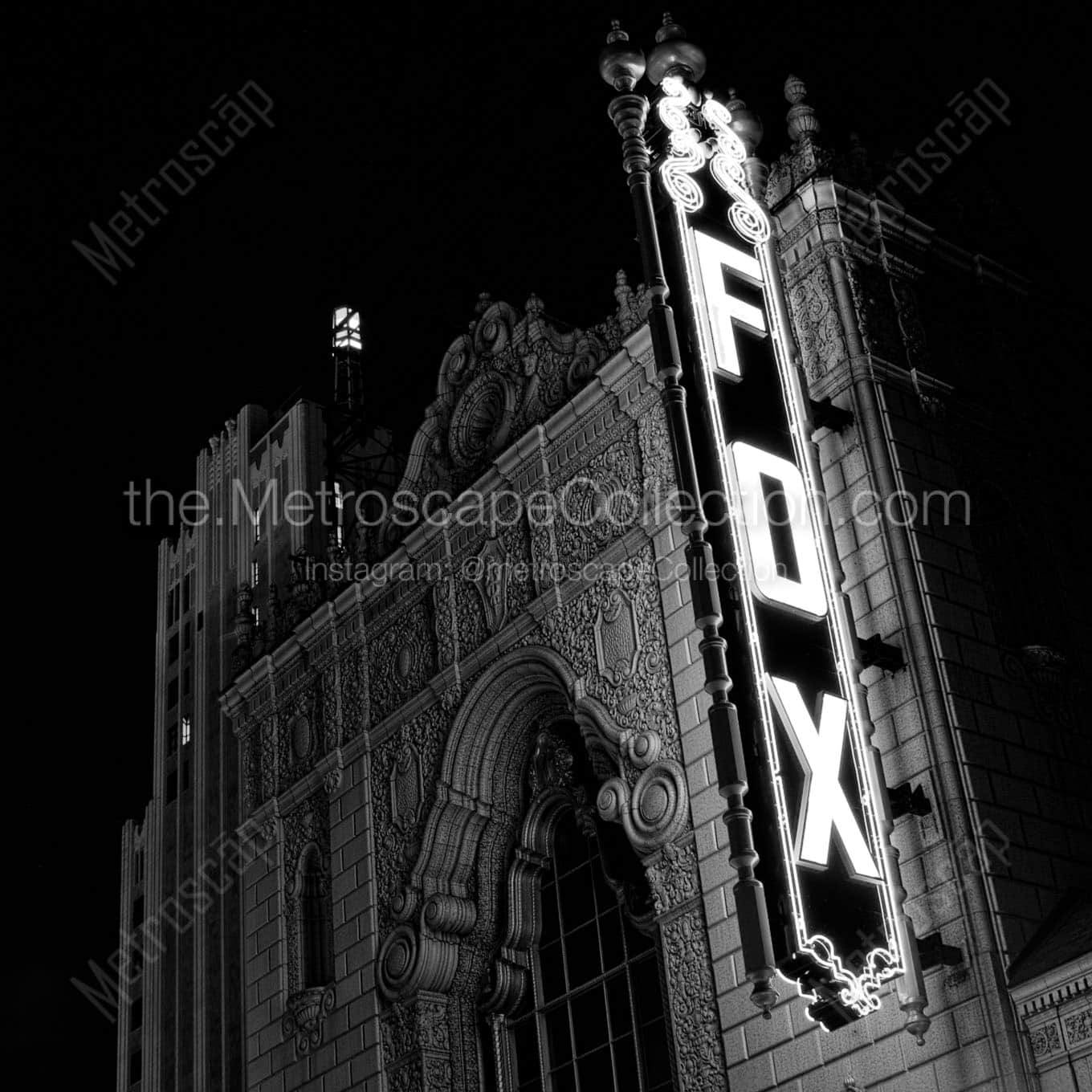 fox theater at night Black & White Office Art