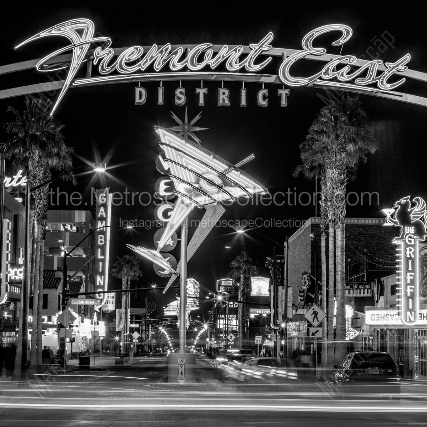 fremont east district at night Black & White Office Art