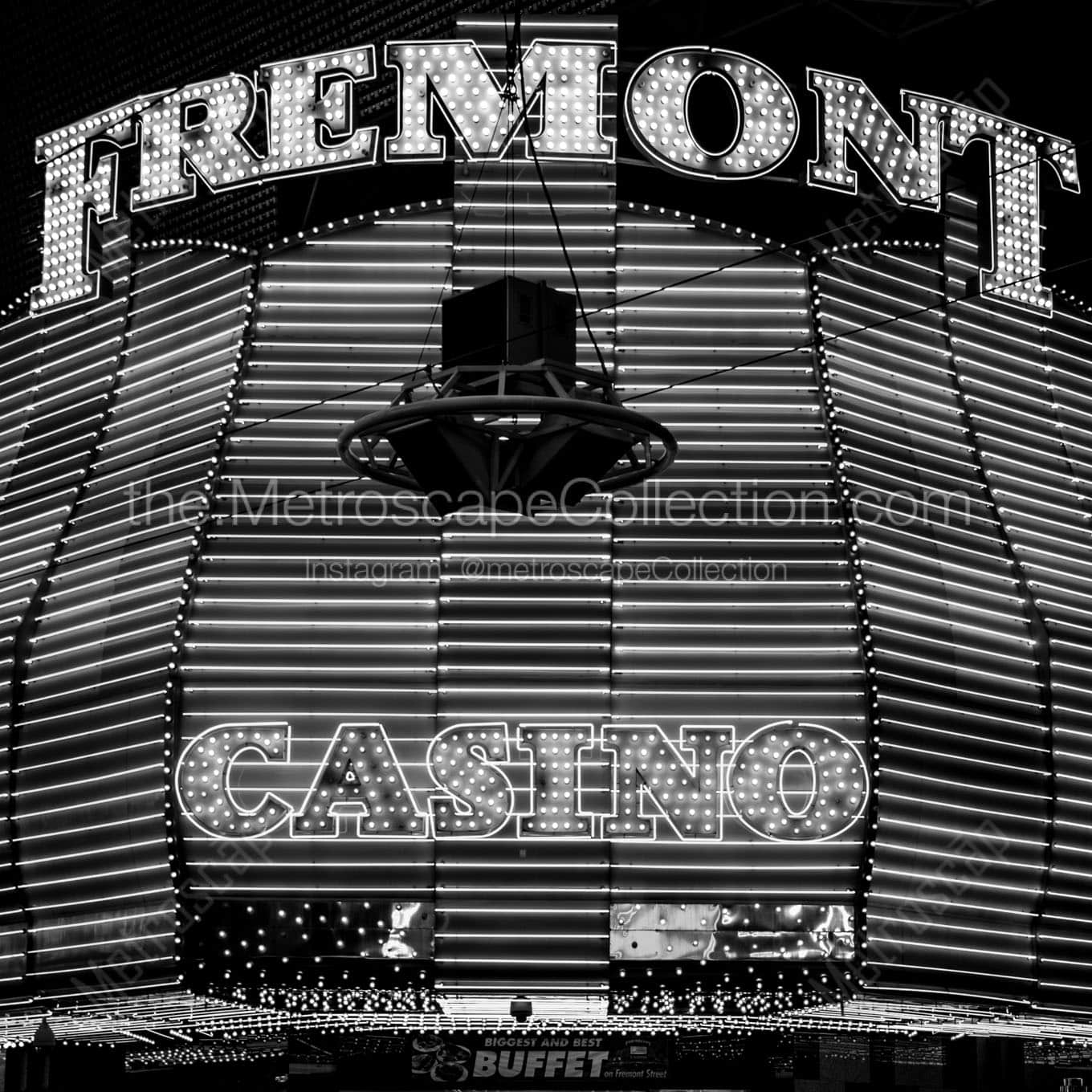 fremont hotel casino at night Black & White Office Art