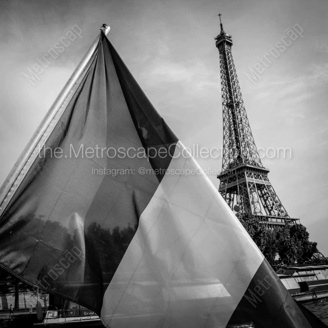 french flag eiffel tower Black & White Office Art