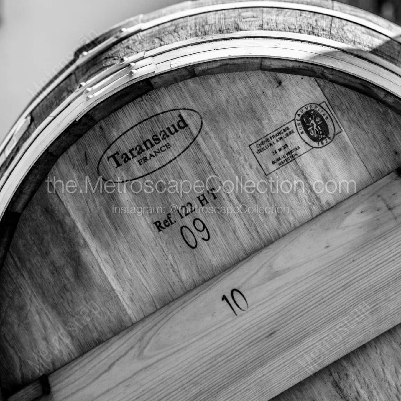 french oak wine barrel Black & White Office Art