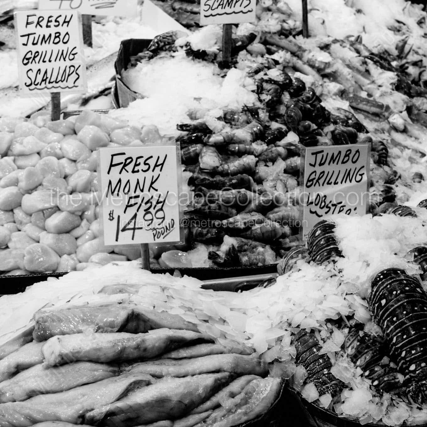 fresh fish at seattle public market Black & White Office Art