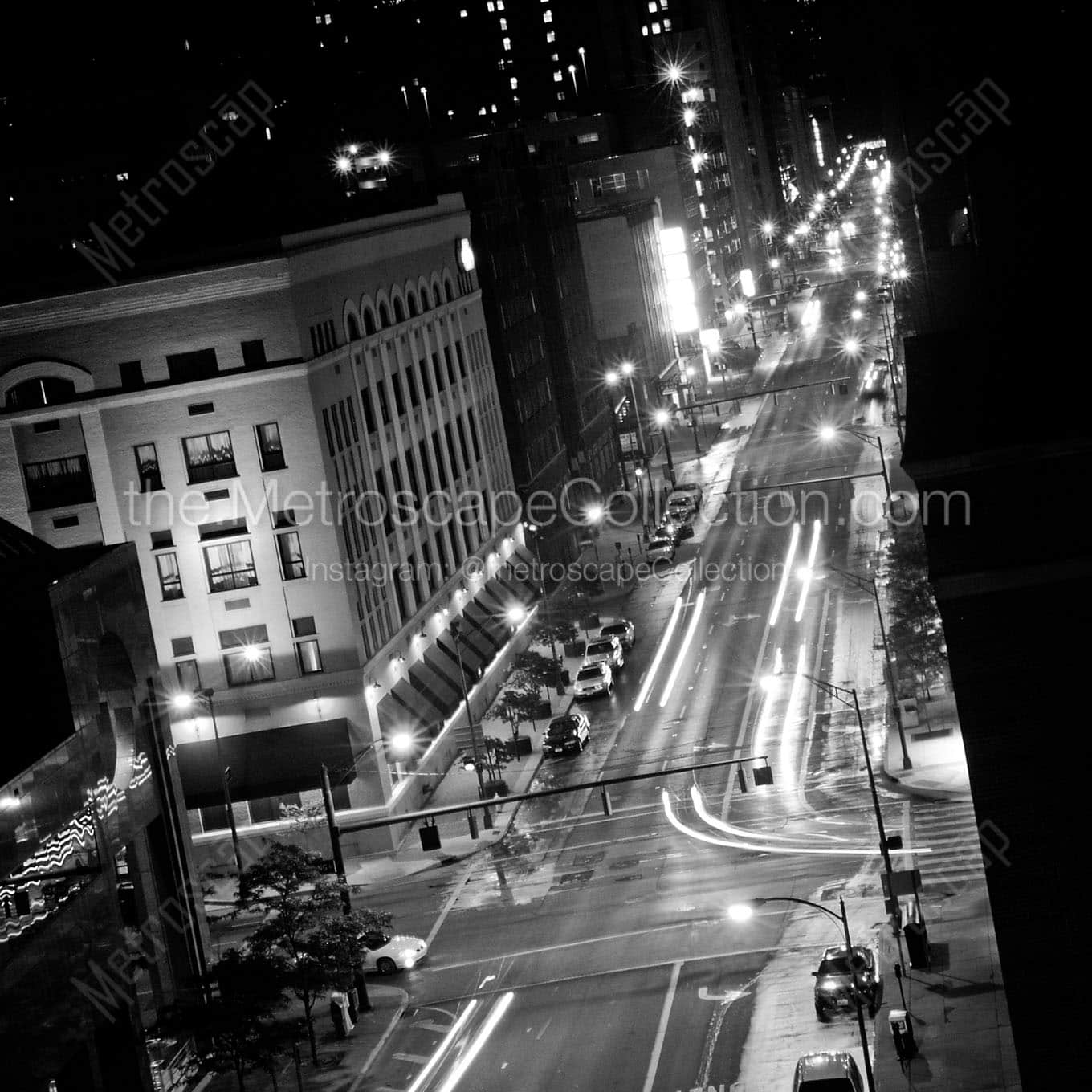 front street cityscape at night Black & White Office Art