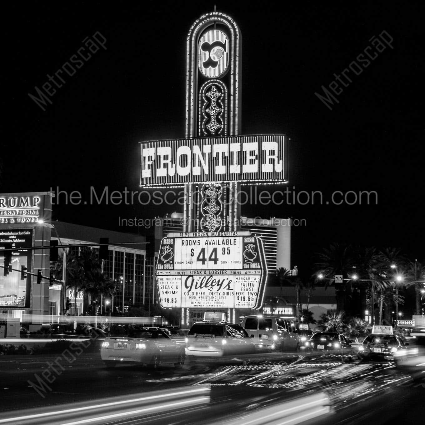 frontier casino sign at night Black & White Office Art
