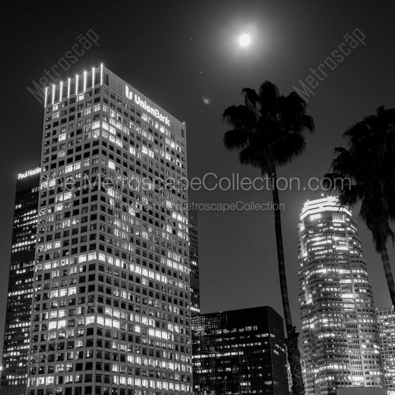 full moon over downtown los angeles Black & White Office Art