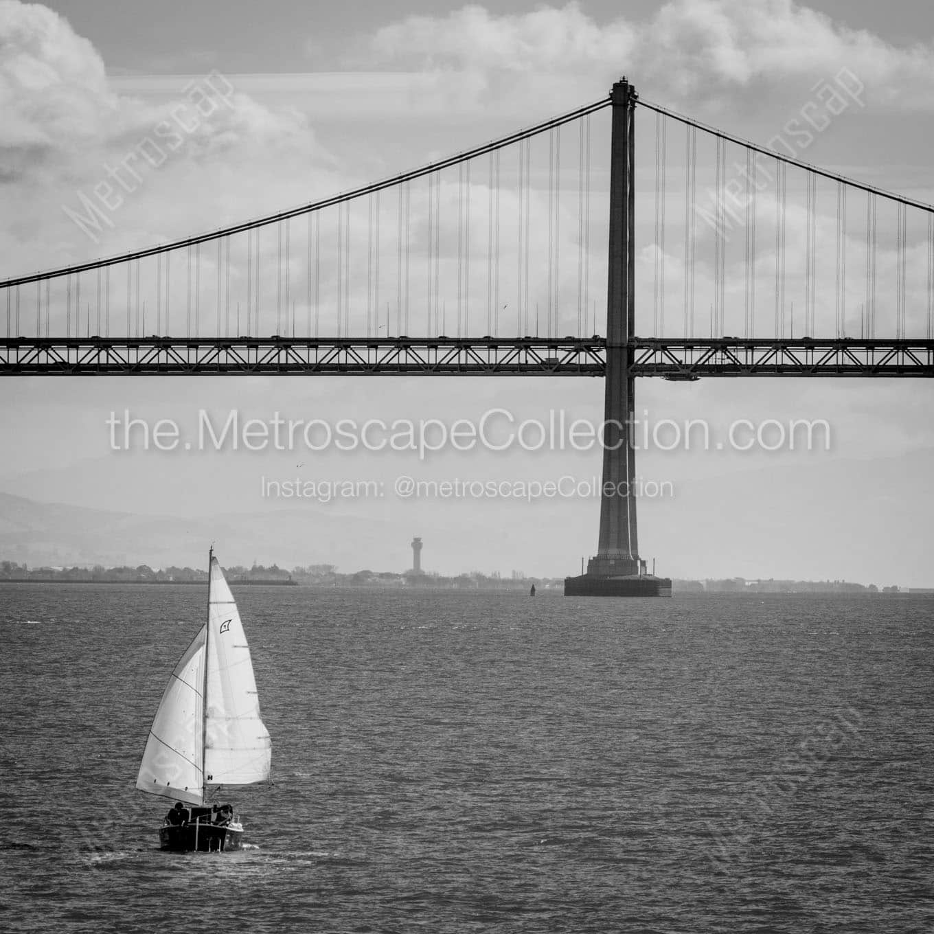 full sails sail boat sf bay Black & White Office Art