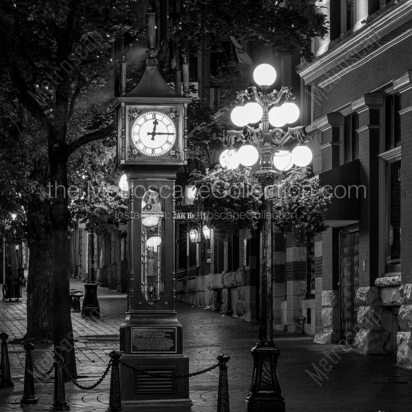 gastown steam clock water street at night Black & White Office Art