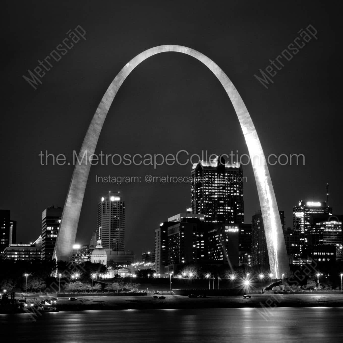 gateway arch at night Black & White Office Art