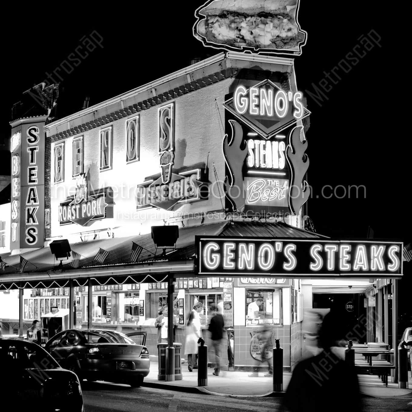 genos steaks at night Black & White Office Art