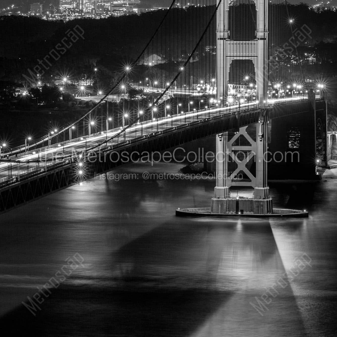 gg bridge camino real span night Black & White Office Art