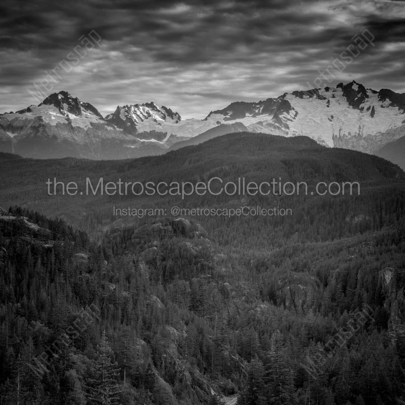 glacier covered mountain peaks squamish Black & White Office Art